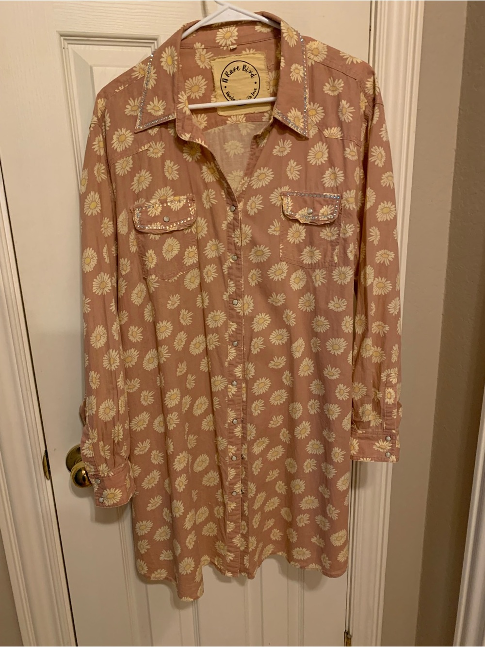 A Rare Bird Dress or Duster in a Daisy Design with a Mauve Background XL